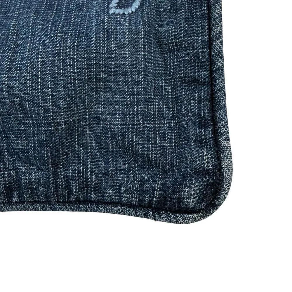 Pottery Barn Lumbar Pillow Cover Sham Cotton Denim Jean Embroidered 12x20 Blue